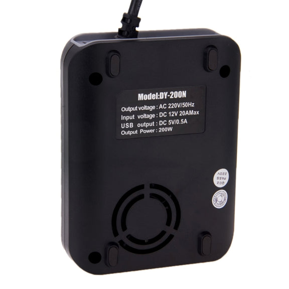 DY-200N, 200W DC 12V to AC Car Power Inverter with 500mA USB Port & EU / US Power Socket(Black)
