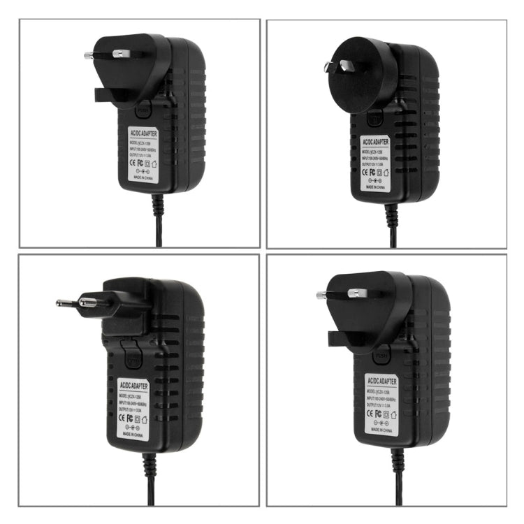 4 in 1 EU Plug + US Plug + UK Plug + AU Plug AC 100-240V to DC 12V 3A Power Adapter, Tips: 5.5 x 2.1mm, Cable Length: about 1.2m(Black) - AC Adapers by PMC TechLife | Online Shopping South Africa | PMC TechLife | Buy Now Pay Later Mobicred