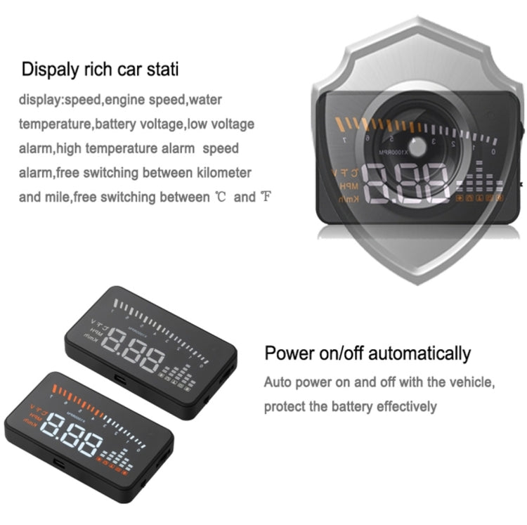 X5 HUD 3 inch Universal Multi Car Head Up Display with OBDII EOBD System, Light Sensors, Rotation Speed, Rotation Speed Unit, Unit Mark, Voltage, Water Temperature, Alarm mark(Black) - Head Up Display System by PMC TechLife | Online Shopping South Africa | PMC TechLife | Buy Now Pay Later Mobicred