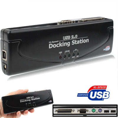 Hi-speed USB 2.0 Docking Station with 8 Ports (2xUSB 2.0 + PS2 Mouse + PS2 Keyboard + RS232 + DB25 + LAN + Upstream),Black(Black)