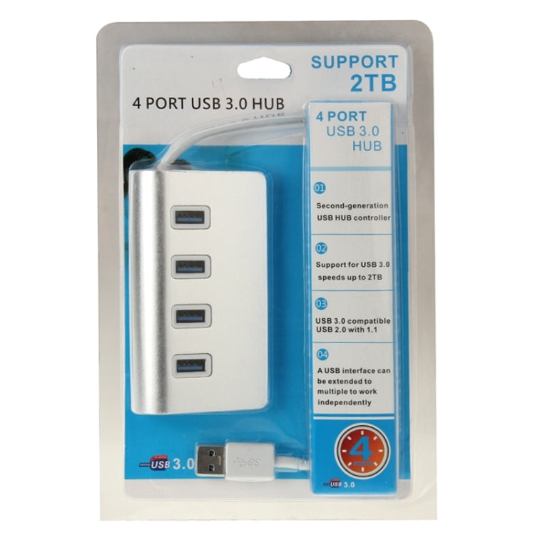 High Speed 5Gbps 4 Ports USB 3.0 HUB Portable Aluminum USB Splitter, Support 2TB(Silver) - USB 3.0 HUB by PMC Jewellery | Online Shopping South Africa | PMC Jewellery | Buy Now Pay Later Mobicred
