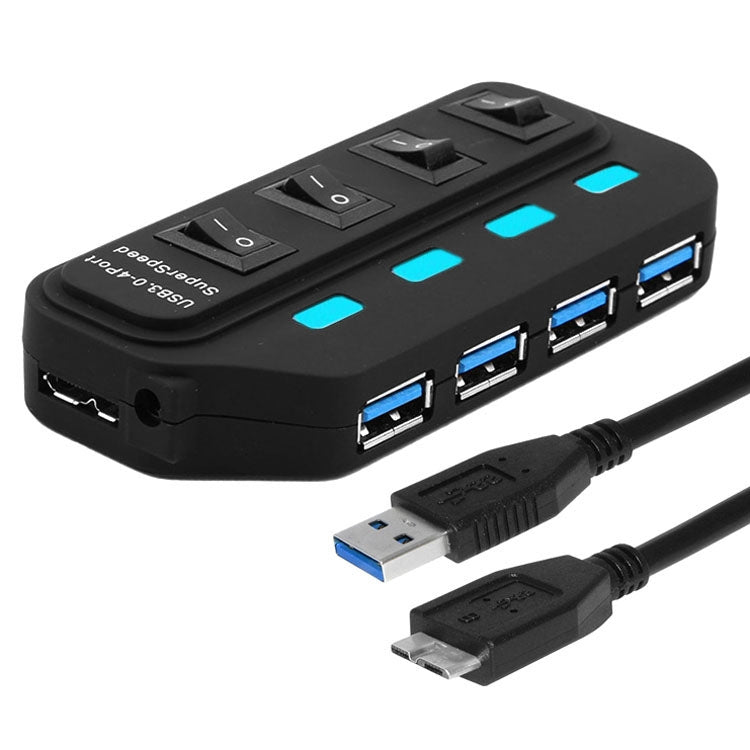 4 Ports USB 3.0 Hub with Individual Switches for each Data Transfer Ports(Black) - USB 3.0 HUB by PMC Jewellery | Online Shopping South Africa | PMC Jewellery | Buy Now Pay Later Mobicred