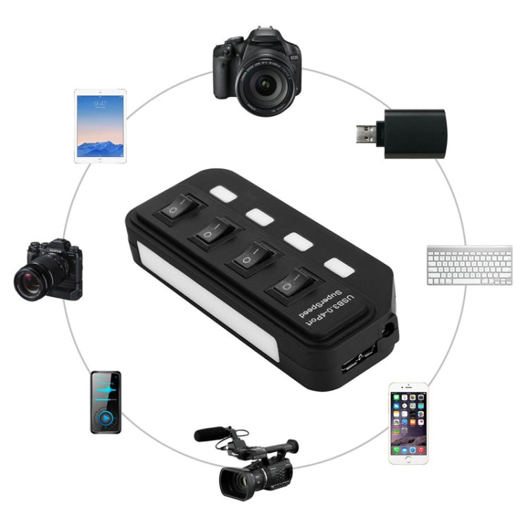4 Ports USB 3.0 Hub with Individual Switches for each Data Transfer Ports(Black) - USB 3.0 HUB by PMC Jewellery | Online Shopping South Africa | PMC Jewellery | Buy Now Pay Later Mobicred