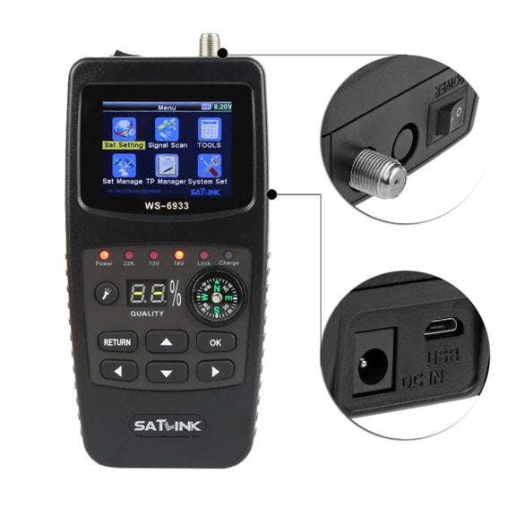 SATLINK WS6933 Portable Digital Satellite Finder Meter, 2.1 inch LCD Colour Screen, DVB-S2/S Signal Pointer(US Plug)