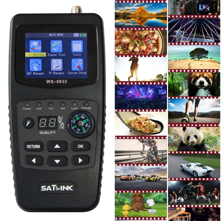 SATLINK WS6933 Portable Digital Satellite Finder Meter, 2.1 inch LCD Colour Screen, DVB-S2/S Signal Pointer(US Plug)
