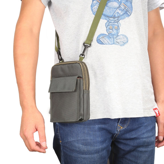 6.4 inch and Below Universal Polyester Men Vertical Style Case Shoulder Carrying Bag with Belt Hole & Climbing Buckle, For iPhone, Samsung, Sony, Huawei, Meizu, Lenovo, ASUS, Oneplus, Xiaomi, Cubot, Ulefone, Letv, DOOGEE, Vkworld, and other (Army Green)