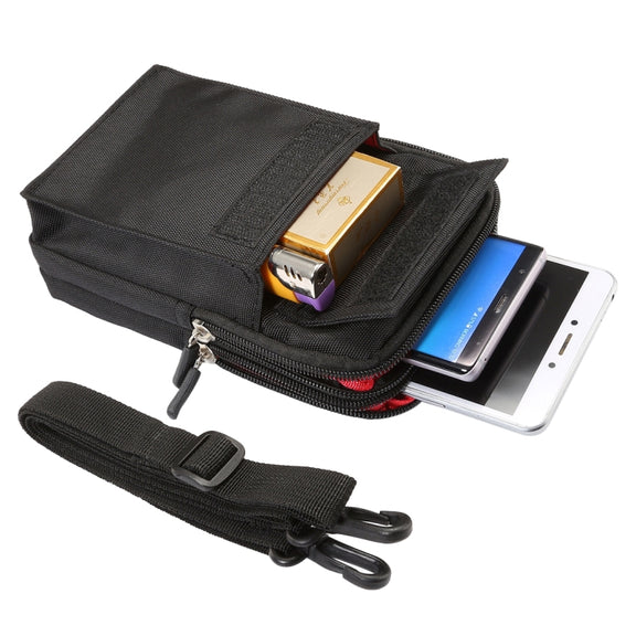 6.4 inch and Below Universal Polyester Men Vertical Style Case Shoulder Carrying Bag with Belt Hole & Climbing Buckle, For iPhone, Samsung, Sony, Huawei, Meizu, Lenovo, ASUS, Oneplus, Xiaomi, Cubot, Ulefone, Letv, DOOGEE, Vkworld, and other (Black)