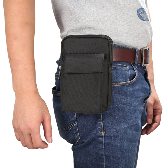 6.4 inch and Below Universal Polyester Men Vertical Style Case Shoulder Carrying Bag with Belt Hole & Climbing Buckle, For iPhone, Samsung, Sony, Huawei, Meizu, Lenovo, ASUS, Oneplus, Xiaomi, Cubot, Ulefone, Letv, DOOGEE, Vkworld, and other (Black)