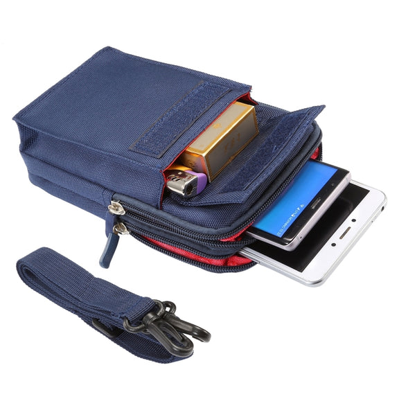 6.4 inch and Below Universal Polyester Men Vertical Style Case Shoulder Carrying Bag with Belt Hole & Climbing Buckle, For iPhone, Samsung, Sony, Huawei, Meizu, Lenovo, ASUS, Oneplus, Xiaomi, Cubot, Ulefone, Letv, DOOGEE, Vkworld, and other (Dark Blue)