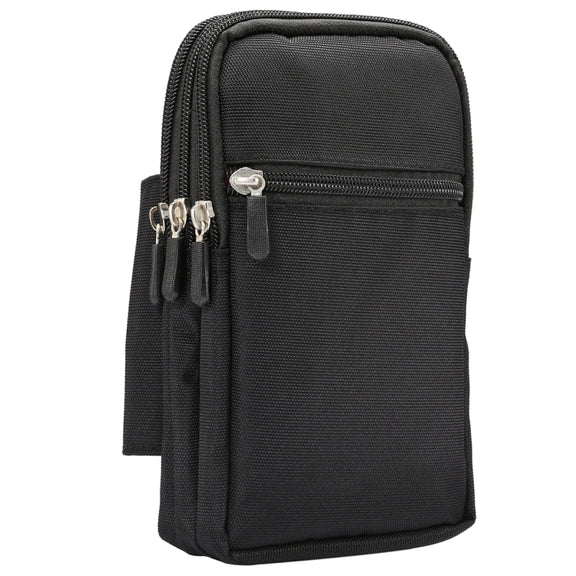 7 inch and Below Universal Polyester Men Vertical Style Case Waist Bag with Belt Hole & Climbing Buckle, For iPhone, Samsung, Sony, Huawei, Meizu, Lenovo, ASUS, Oneplus, Xiaomi, Cubot, Ulefone, Letv, DOOGEE, Vkworld, and other (Black)