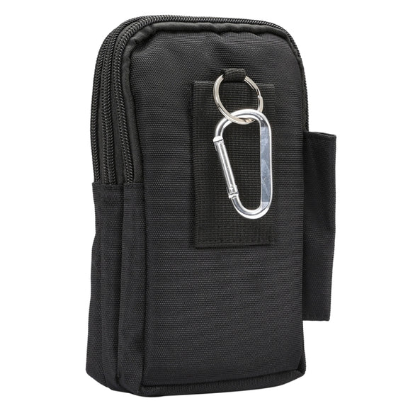 7 inch and Below Universal Polyester Men Vertical Style Case Waist Bag with Belt Hole & Climbing Buckle, For iPhone, Samsung, Sony, Huawei, Meizu, Lenovo, ASUS, Oneplus, Xiaomi, Cubot, Ulefone, Letv, DOOGEE, Vkworld, and other (Black)