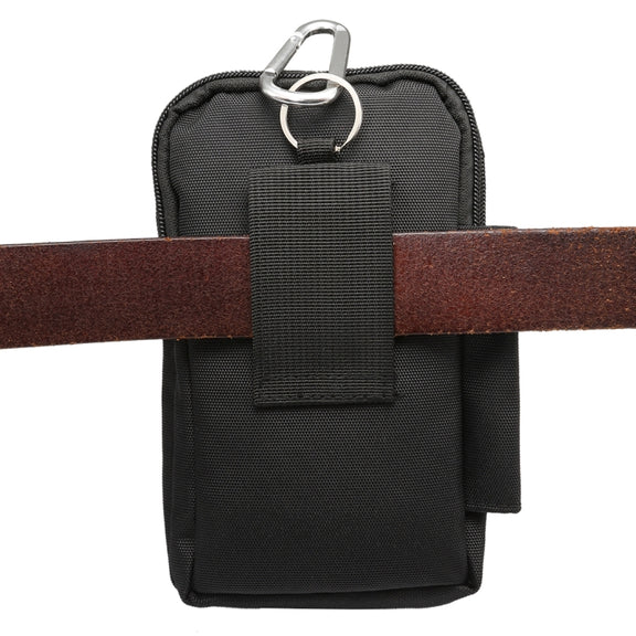 7 inch and Below Universal Polyester Men Vertical Style Case Waist Bag with Belt Hole & Climbing Buckle, For iPhone, Samsung, Sony, Huawei, Meizu, Lenovo, ASUS, Oneplus, Xiaomi, Cubot, Ulefone, Letv, DOOGEE, Vkworld, and other (Black)