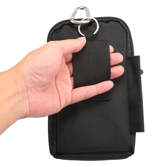 7 inch and Below Universal Polyester Men Vertical Style Case Waist Bag with Belt Hole & Climbing Buckle, For iPhone, Samsung, Sony, Huawei, Meizu, Lenovo, ASUS, Oneplus, Xiaomi, Cubot, Ulefone, Letv, DOOGEE, Vkworld, and other (Black)