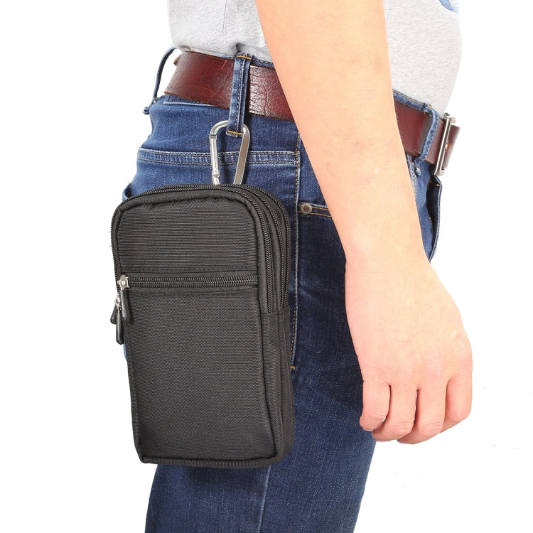7 inch and Below Universal Polyester Men Vertical Style Case Waist Bag with Belt Hole & Climbing Buckle, For iPhone, Samsung, Sony, Huawei, Meizu, Lenovo, ASUS, Oneplus, Xiaomi, Cubot, Ulefone, Letv, DOOGEE, Vkworld, and other (Black)