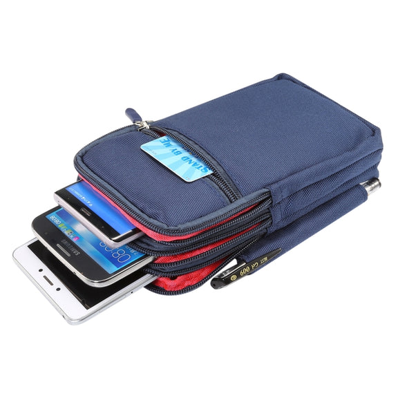 7 inch and Below Universal Polyester Men Vertical Style Case Waist Bag with Belt Hole & Climbing Buckle, For iPhone, Samsung, Sony, Huawei, Meizu, Lenovo, ASUS, Oneplus, Xiaomi, Cubot, Ulefone, Letv, DOOGEE, Vkworld, and other (Dark Blue)