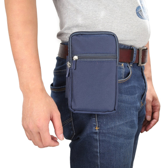 7 inch and Below Universal Polyester Men Vertical Style Case Waist Bag with Belt Hole & Climbing Buckle, For iPhone, Samsung, Sony, Huawei, Meizu, Lenovo, ASUS, Oneplus, Xiaomi, Cubot, Ulefone, Letv, DOOGEE, Vkworld, and other (Dark Blue)