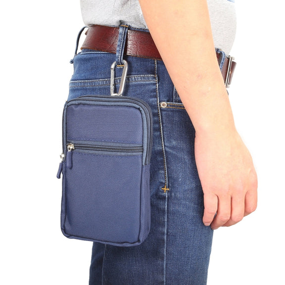 7 inch and Below Universal Polyester Men Vertical Style Case Waist Bag with Belt Hole & Climbing Buckle, For iPhone, Samsung, Sony, Huawei, Meizu, Lenovo, ASUS, Oneplus, Xiaomi, Cubot, Ulefone, Letv, DOOGEE, Vkworld, and other (Dark Blue)