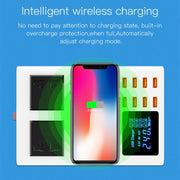 YC-CDA10W 10W Multi Port USB Intelligent Digital Display Fast Charging Wireless Charger, EU Plug