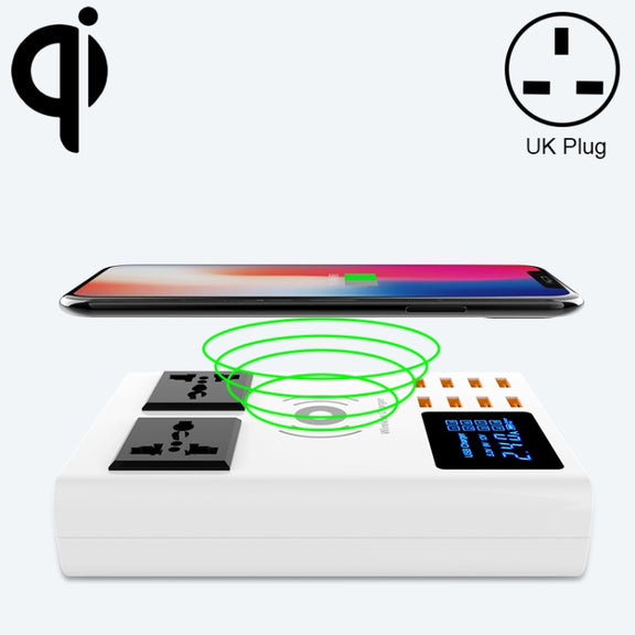 YC-CDA10W 10W Multi Port USB Intelligent Digital Display Fast Charging Wireless Charger, UK Plug