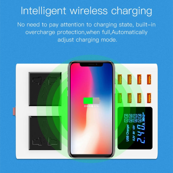YC-CDA10W 10W Multi Port USB Intelligent Digital Display Fast Charging Wireless Charger, UK Plug