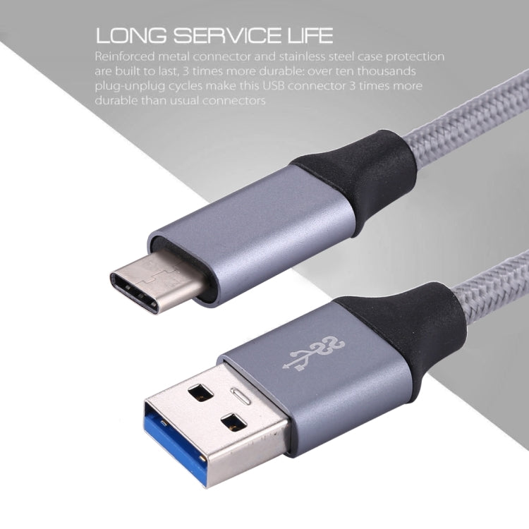 1m Wires Woven Metal Head USB-C / Type-C 3.1 to USB 3.0 Data / Charger Cable(Grey) - USB-C & Type-C Cable by PMC TechLife | Online Shopping South Africa | PMC TechLife | Buy Now Pay Later Mobicred