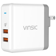 Vinsic 36W Portable Dual-Port Quick Charger 3.0 Dual-Port USB Wall Charger Travel Adapter, For iPhone/iPad, Galaxy S7/S6/Edge/Plus, Mi5 etc, US Plug