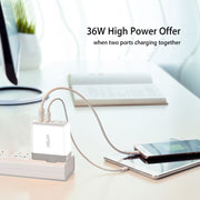 Vinsic 36W Portable Dual-Port Quick Charger 3.0 Dual-Port USB Wall Charger Travel Adapter, For iPhone/iPad, Galaxy S7/S6/Edge/Plus, Mi5 etc, US Plug