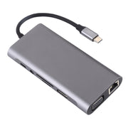 11 in 1 VGA + LAN Port + 4 x USB 3.0 + SD / TF Card + HDMI + Audio Port + USB-C / Type-C Female to USB-C / Type-C HUB Adapter(Dark Gray)