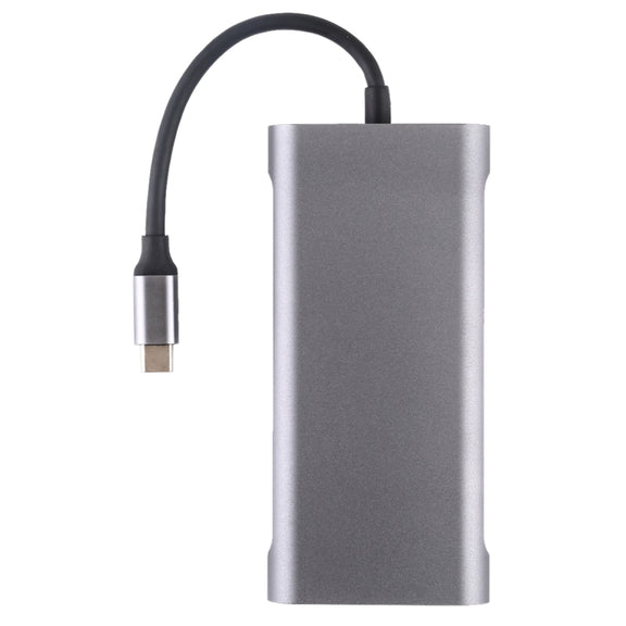 11 in 1 VGA + LAN Port + 4 x USB 3.0 + SD / TF Card + HDMI + Audio Port + USB-C / Type-C Female to USB-C / Type-C HUB Adapter(Dark Gray)