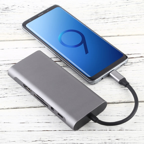 11 in 1 VGA + LAN Port + 4 x USB 3.0 + SD / TF Card + HDMI + Audio Port + USB-C / Type-C Female to USB-C / Type-C HUB Adapter(Dark Gray)