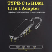 11 in 1 VGA + LAN Port + 4 x USB 3.0 + SD / TF Card + HDMI + Audio Port + USB-C / Type-C Female to USB-C / Type-C HUB Adapter(Dark Gray)