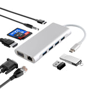 11 in 1 VGA + LAN Port + 4 x USB 3.0 + SD / TF Card + HDMI + Audio Port + USB-C / Type-C Female to USB-C / Type-C HUB Adapter (Silver)