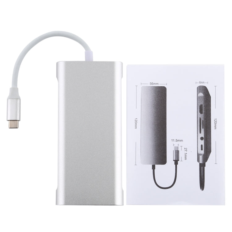 11 in 1 VGA + LAN Port + 4 x USB 3.0 + SD / TF Card + HDMI + Audio Port + USB-C / Type-C Female to USB-C / Type-C HUB Adapter (Silver)