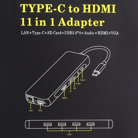 11 in 1 VGA + LAN Port + 4 x USB 3.0 + SD / TF Card + HDMI + Audio Port + USB-C / Type-C Female to USB-C / Type-C HUB Adapter (Silver)