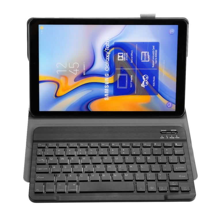 ST590S Bluetooth 3.0 Fine Wool Texture PU Leather ABS Detachable Seven-color Backlight Bluetooth Keyboard Leather Tablet Case for Samsung Galaxy Tab A 10.5 inch T590 / T595, with Pen Slot & Holder (Black)