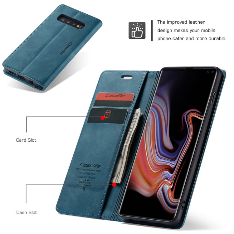 CaseMe-013 Multifunctional Retro Frosted Horizontal Flip Leather Case for Galaxy S10 Plus, with Card Slot & Holder & Wallet (Blue)