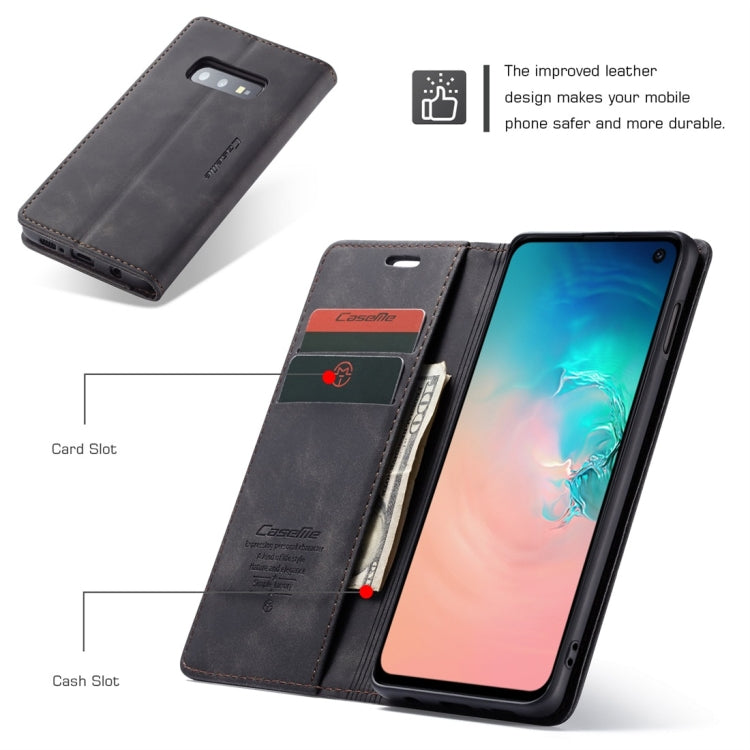 CaseMe-013 Multifunctional Retro Frosted Horizontal Flip Leather Case for Galaxy S10 E, with Card Slot & Holder & Wallet (Black)