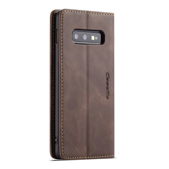 CaseMe-013 Multifunctional Retro Frosted Horizontal Flip Leather Case for Galaxy S10 E, with Card Slot & Holder & Wallet (Coffee)