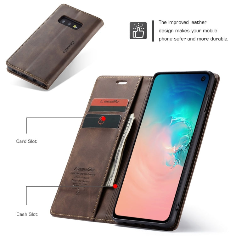 CaseMe-013 Multifunctional Retro Frosted Horizontal Flip Leather Case for Galaxy S10 E, with Card Slot & Holder & Wallet (Coffee)