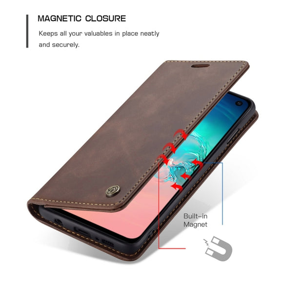 CaseMe-013 Multifunctional Retro Frosted Horizontal Flip Leather Case for Galaxy S10 E, with Card Slot & Holder & Wallet (Coffee)
