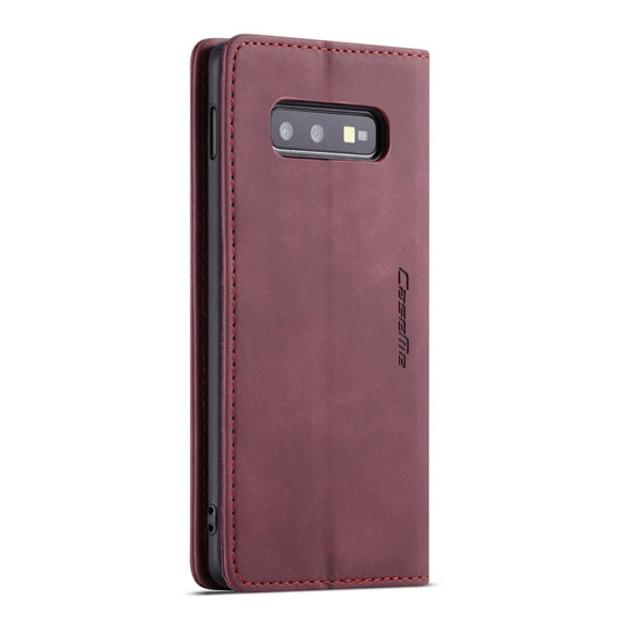 CaseMe-013 Multifunctional Retro Frosted Horizontal Flip Leather Case for Galaxy S10 E, with Card Slot & Holder & Wallet (Wine Red)