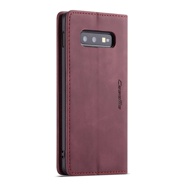CaseMe-013 Multifunctional Retro Frosted Horizontal Flip Leather Case for Galaxy S10 E, with Card Slot & Holder & Wallet (Wine Red)