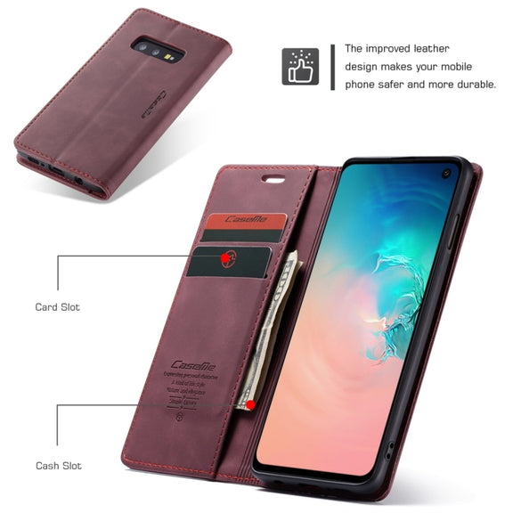CaseMe-013 Multifunctional Retro Frosted Horizontal Flip Leather Case for Galaxy S10 E, with Card Slot & Holder & Wallet (Wine Red)