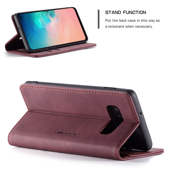 CaseMe-013 Multifunctional Retro Frosted Horizontal Flip Leather Case for Galaxy S10 E, with Card Slot & Holder & Wallet (Wine Red)