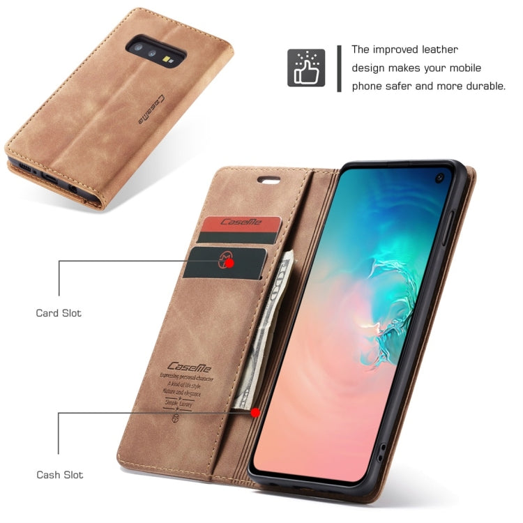 CaseMe-013 Multifunctional Retro Frosted Horizontal Flip Leather Case for Galaxy S10 E, with Card Slot & Holder & Wallet (Brown)