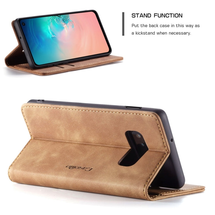 CaseMe-013 Multifunctional Retro Frosted Horizontal Flip Leather Case for Galaxy S10 E, with Card Slot & Holder & Wallet (Brown)