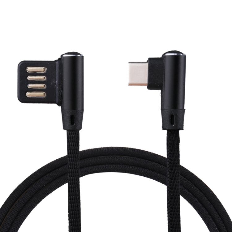 1m 2.4A Output USB to USB-C / Type-C Double Elbow Design Nylon Weave Style Data Sync Charging Cable(Black) - free shipping - PMC TechLife - Order now!