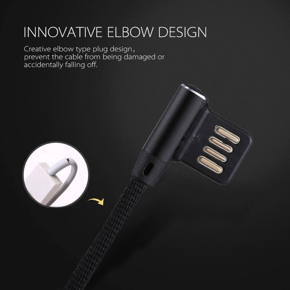 1m 2.4A Output USB to USB-C / Type-C Double Elbow Design Nylon Weave Style Data Sync Charging Cable(Black)
