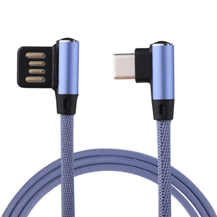 1m 2.4A Output USB to USB-C / Type-C Double Elbow Design Nylon Weave Style Data Sync Charging Cable(Blue) - USB-C & Type-C Cable by PMC TechLife | Online Shopping South Africa | PMC TechLife | Buy Now Pay Later Mobicred