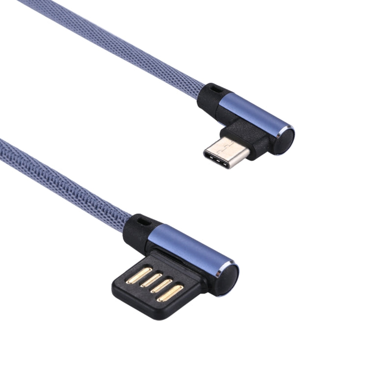 1m 2.4A Output USB to USB-C / Type-C Double Elbow Design Nylon Weave Style Data Sync Charging Cable(Blue) - USB-C & Type-C Cable by PMC TechLife | Online Shopping South Africa | PMC TechLife | Buy Now Pay Later Mobicred